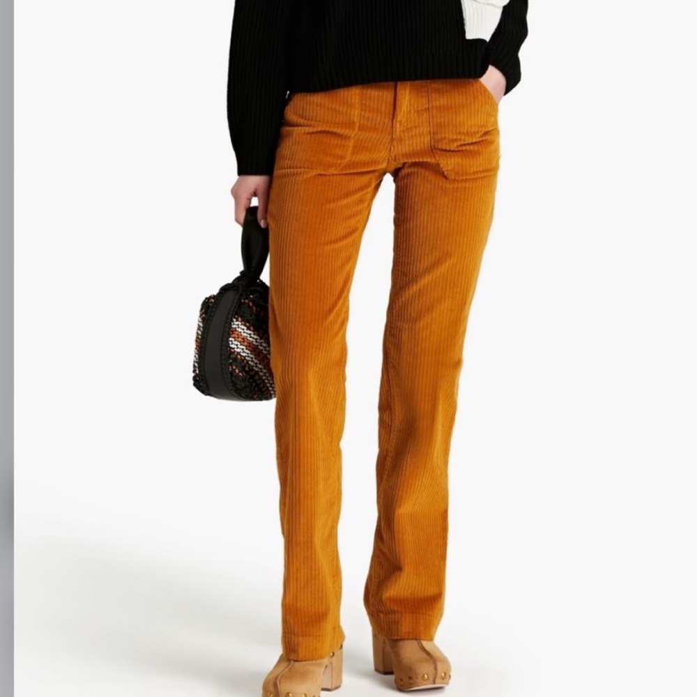 Ba&sh VOLDA COTTON-BLEND CORDUROY STRAIGHT-LEG PANTS IN SAFFRON XS